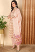 Plus Size Peach Pure Cotton Floral Printed Straight Suit Set